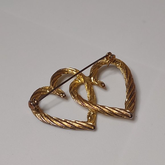 Gold Tone Metal Double Heart Brooch - Picture 5 of 7